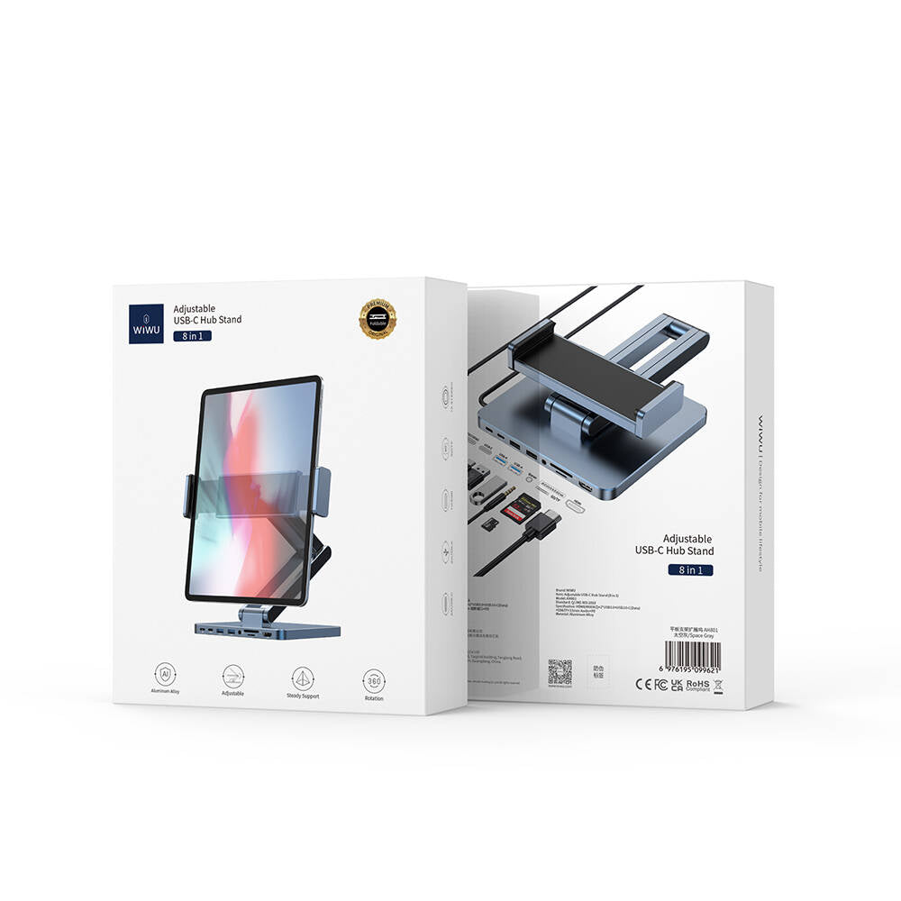 Wiwu AH801 8in1 HDMI (4K@60Hz) Girişli Type-C Hub Bağlantı İstasyonlu Ayarlanabilir Tablet Standı Wiwu AH801 8in1 HDMI (4K@60Hz) Girişli Type-C Hub Bağlantı İstasyonlu Ayarlanabilir Tablet Standı